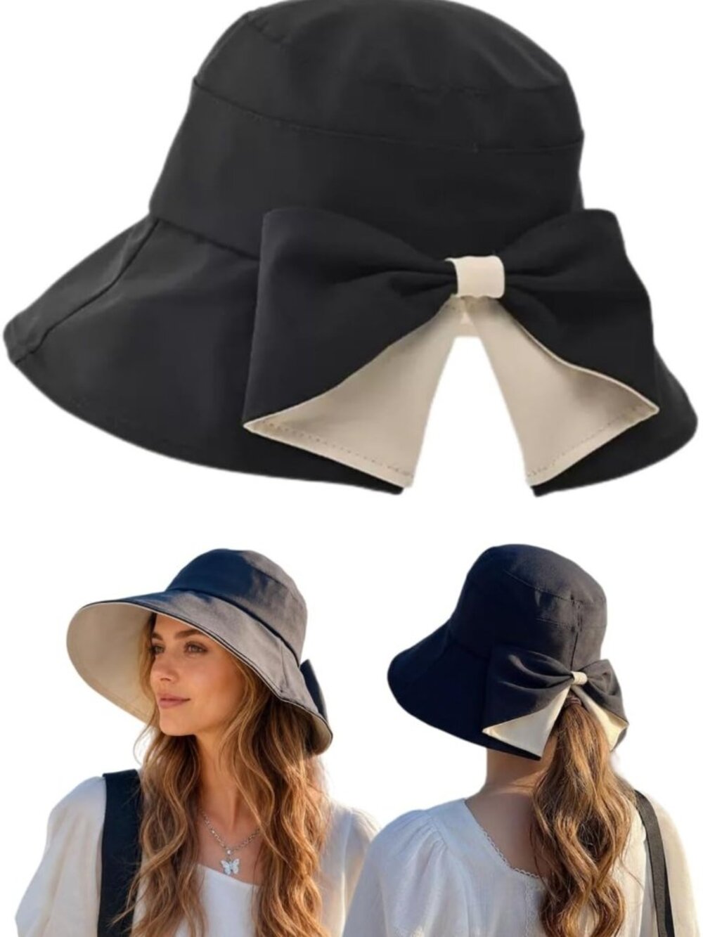 Stylish Wide Brim Bowknot Sun Hat - UPF50+ Foldable Travel Beach Accessory